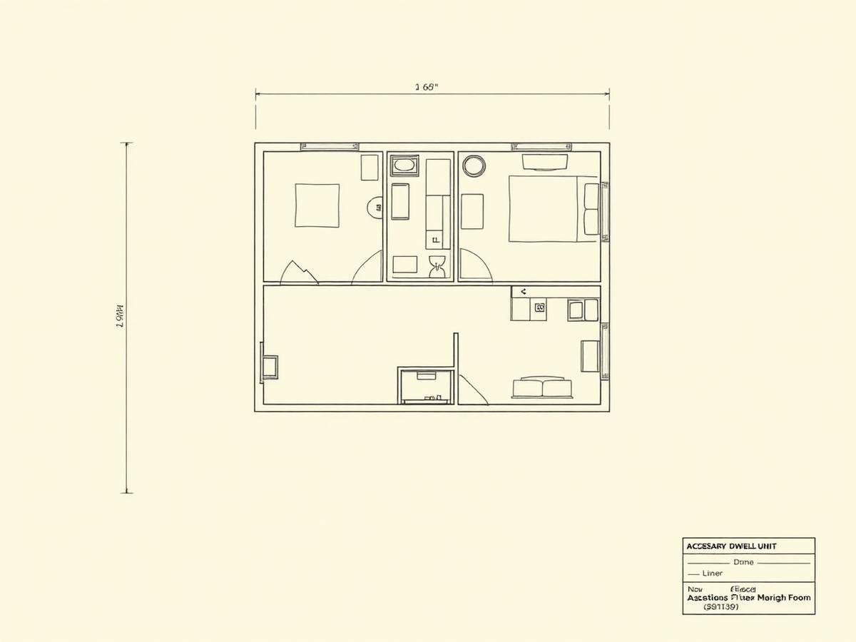 Architectural floor plan drawing of a two-bedroom ADU